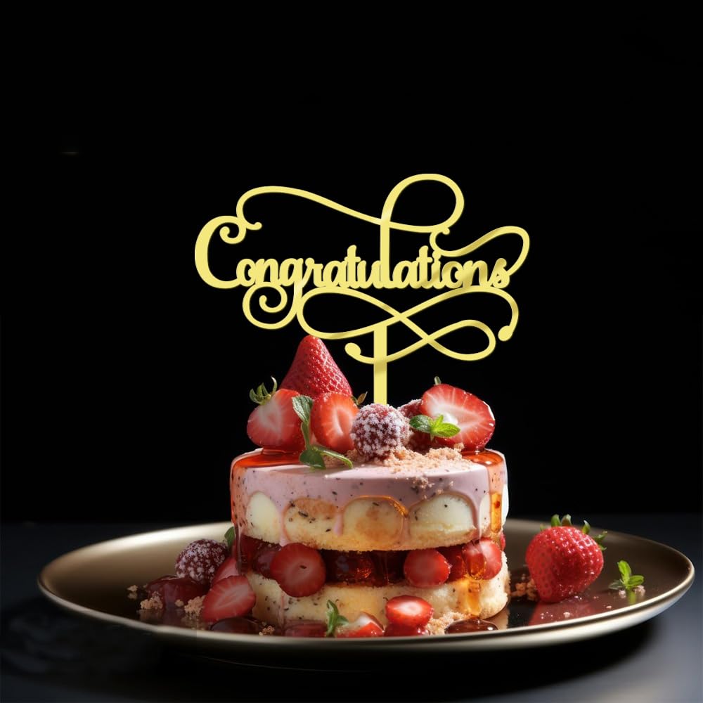 Congratulations Cake Topper,Congratulations 2026 Graduation | Cake Topper,Graduation, Wedding, Retirement, Birthday, Anniversary, Celebration Party Decorations Supplies (Black Gold) BST202