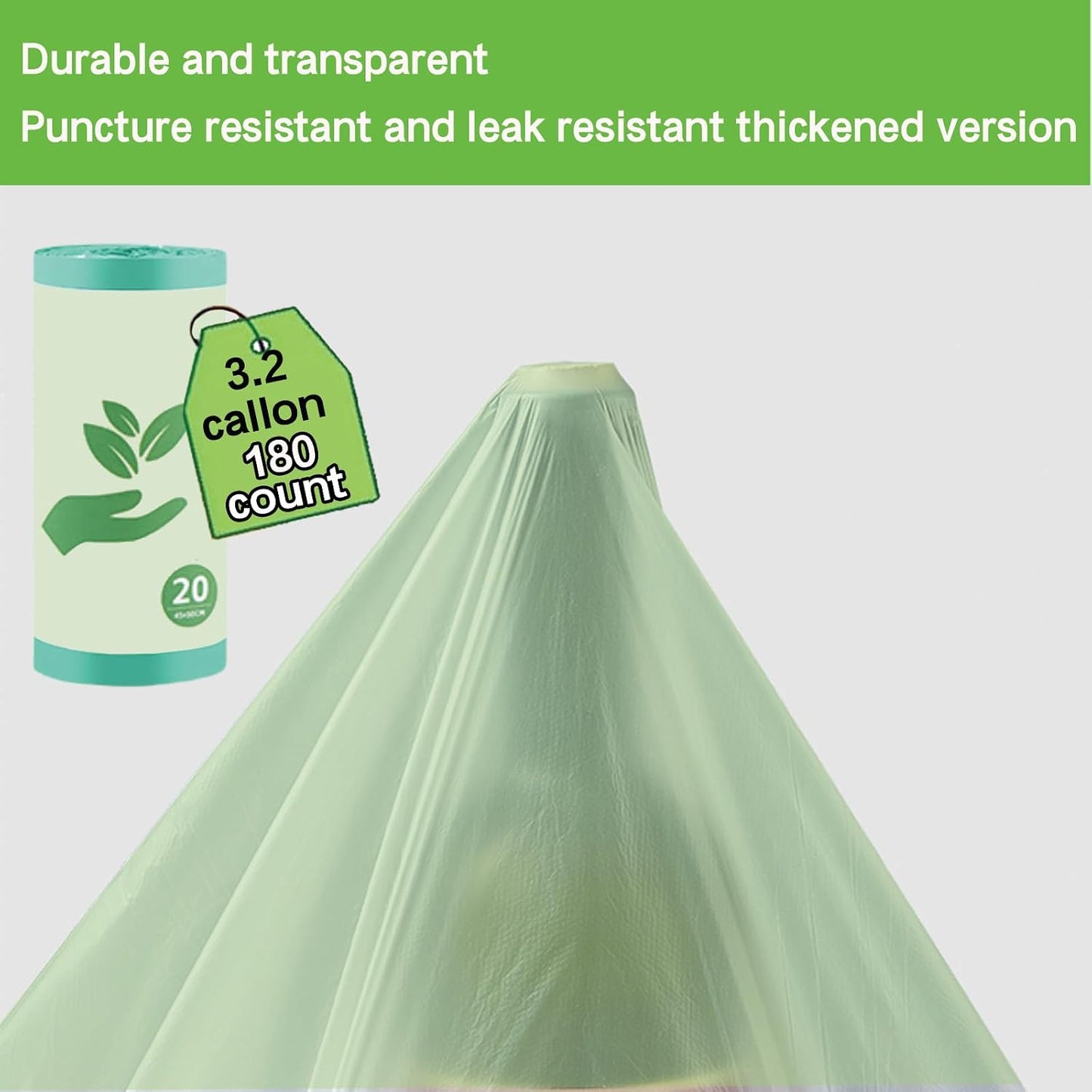 180 Count Compostable Liner Bags 3.2 Gallon Compostable Waste Bags Kitchen Trash Bags Extra Thick Kitchen Small Compost Bags for Countertop Bin 12 Liter WN420