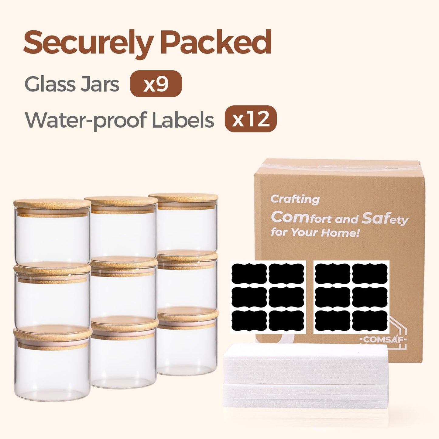 ComSaf Glass Storage Containers With Lids 0.5 Qt, 6 Pack Small Glass Jars | Small Glass Containers, Spice Jar 15oz, Candy, Family Snack Storage, Coffee Bar Organization, Size For Subpackage, BPA Free BST220