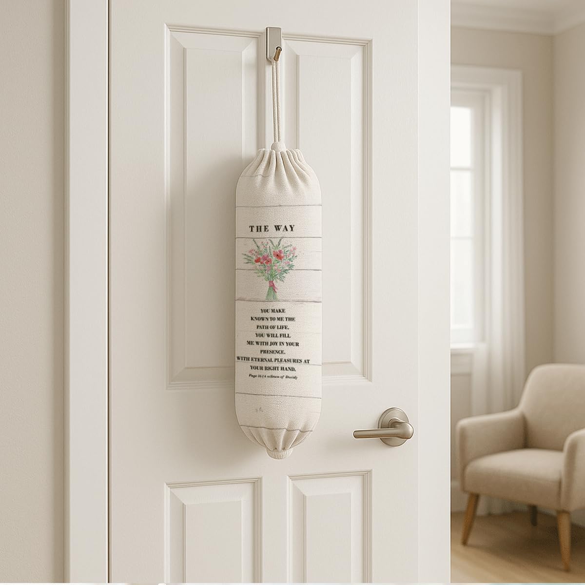Plastic Bag Holder, The Way Page 16 Plastic Bag Holder Christian Decor, Reusable Hanging Trash Bags Dispenser, Christian Kitchen Gifts for Women Plastics Bags Holders with Bible Verse BST202