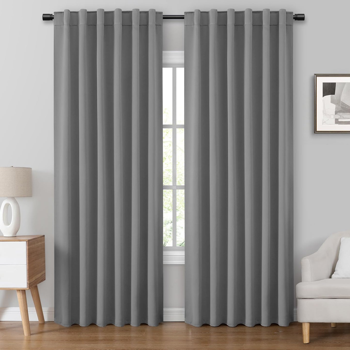 HOMEIDEAS Blackout Curtains, 2 Pages Grey Gray Room Darkening Bedroom Pinch Pleated Curtains Thermal Insulated Back Tab Rod Pocket Drapes for Bedroom, W52 x L63 BST326H