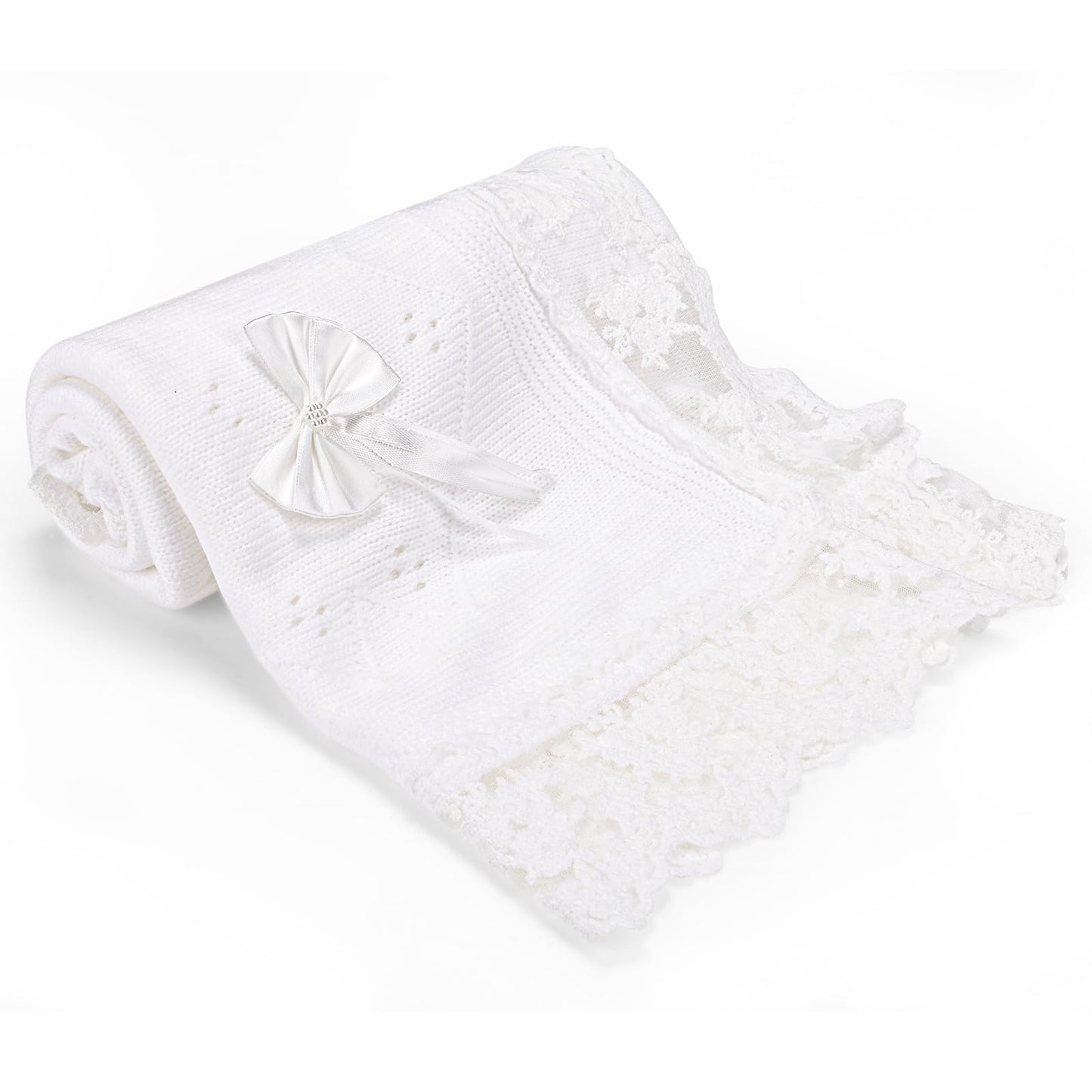 Baby Blanket White Baptism Gifts for Girl Boys First Communion Christening Christian Gifts for Kids White Soft Crochet Knitted Towel BST326H