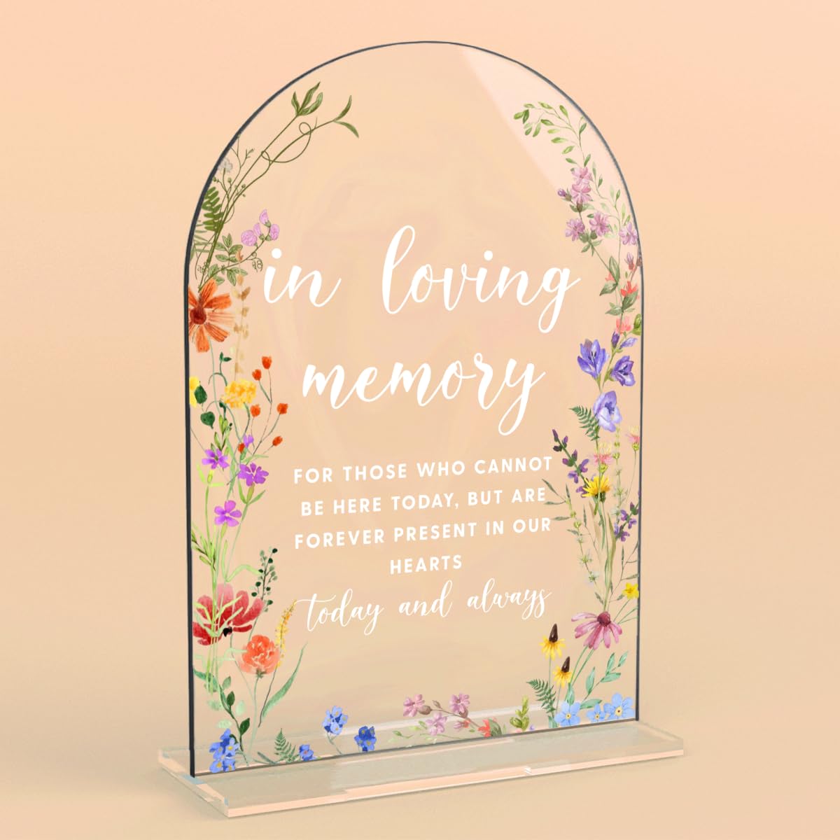 Acrylic Wedding Signs, Pick A Card Signs for Marriage Reception, Bridal Shower Decorations, Modern Arched Round Top Acrylic Table Top Sign with Holder for Wedding Party Dinner (Clear Wildflowers) BST326L