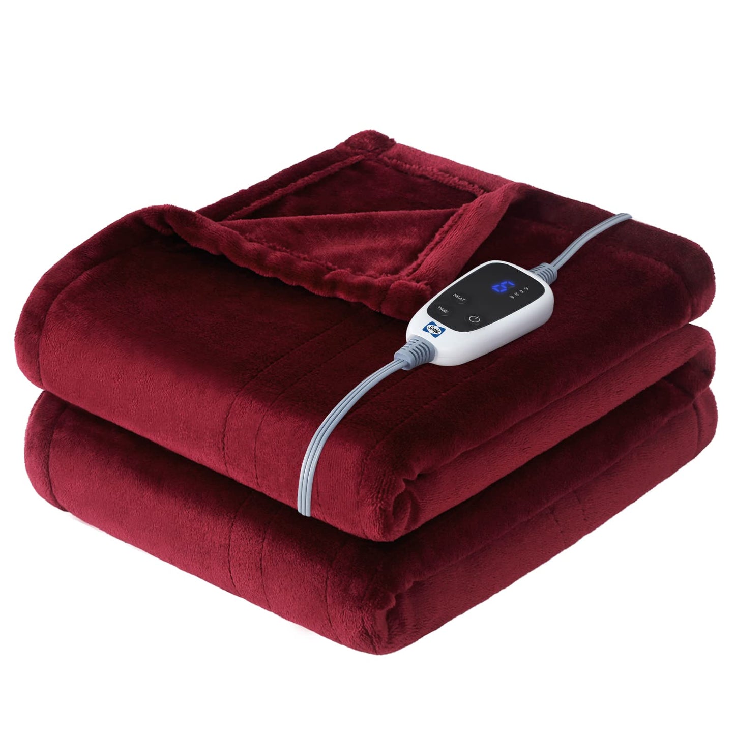 Sealy Heated Electric Blanket Queen Size, Flannel Electric Blanket with 10 Heating Levels & 1-12 Hours Auto Shut Off, Fast Heating Warming Blanket, Machine Washable, Grey, 84 x 90 Inch