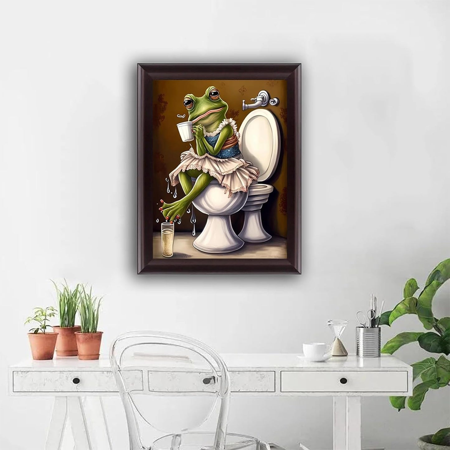 TUTUMAY21 Bathroom Frog Diamond Painting Kits, Full Round Diamond Art Kits for Adults 5D Frog Diamond Art, Personalized Gifts for Family and Friends Room Wall Decor 12x16inch BST220