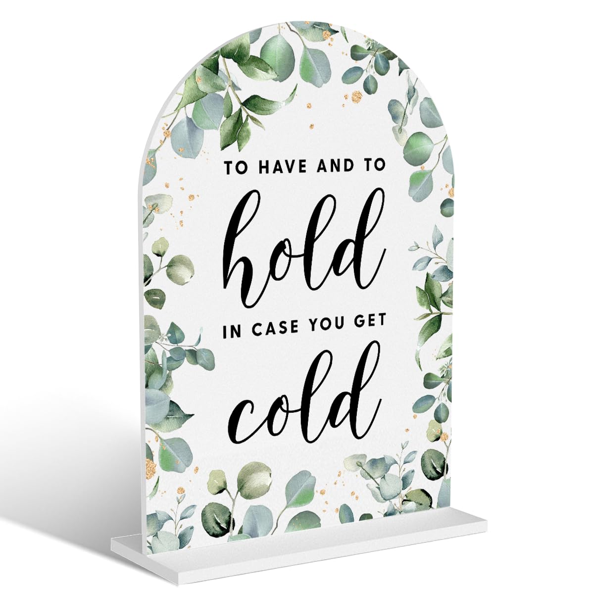 Acrylic Wedding Signs, Bubble Send Off Signs for Marriage Reception, Bridal Shower Decorations, Modern Arched Round Top Acrylic Table Top Sign with Holder for Wedding Party (White Eucalyptus Leaves) BST326L