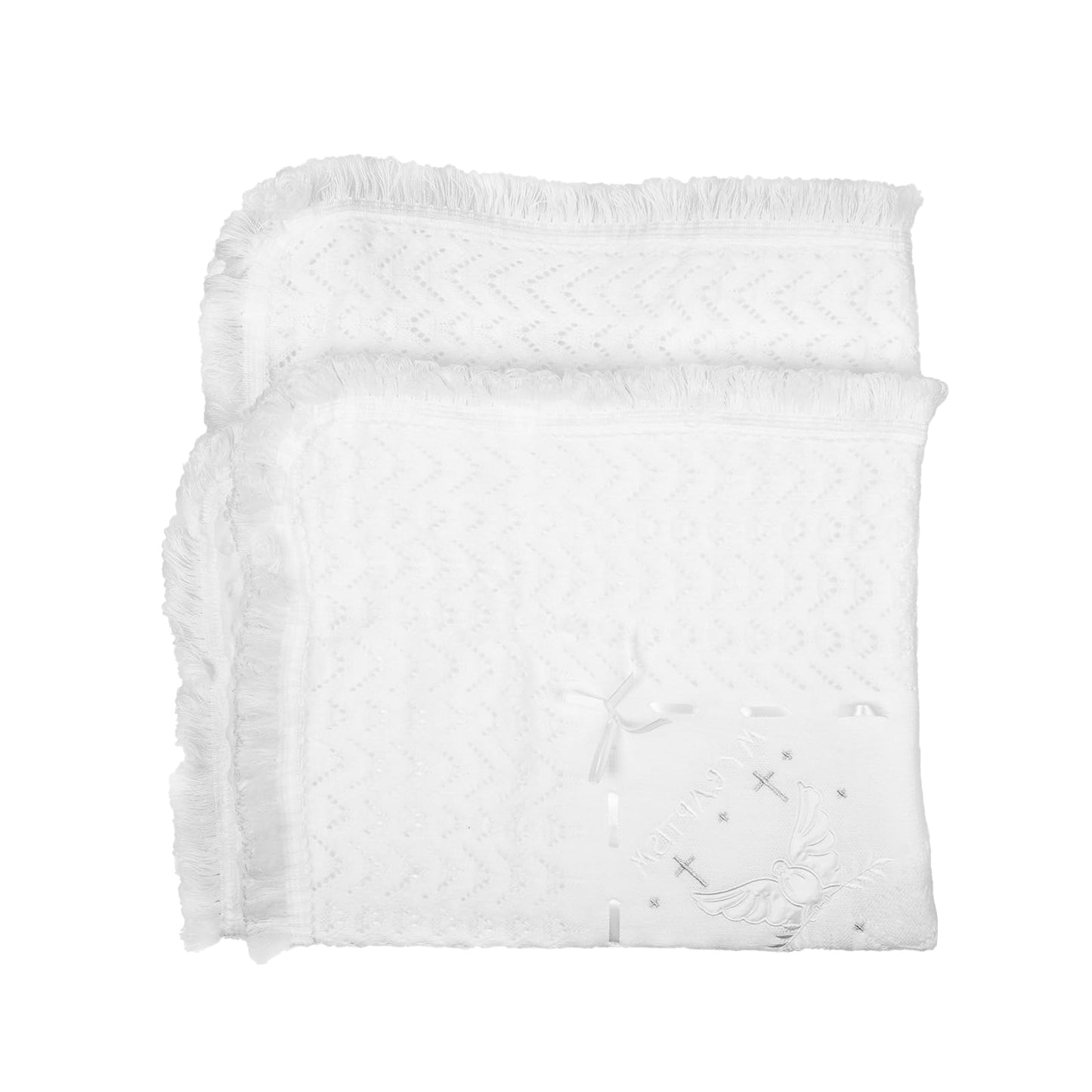 Baby Blanket White Baptism Gifts for Girl Boys First Communion Christening Christian Gifts for Kids White Soft Crochet Knitted Towel BST326H
