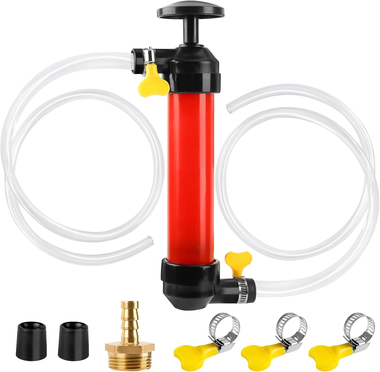 RV Antifreeze Hand Pump Kit, Siphon Water Liquid Fuel Transfer Manual Pump with 2 Clear PVC Hoses 3 Clamps for Protect RV RV Trailer Camper Boat Plumbing during Winterizing WN420