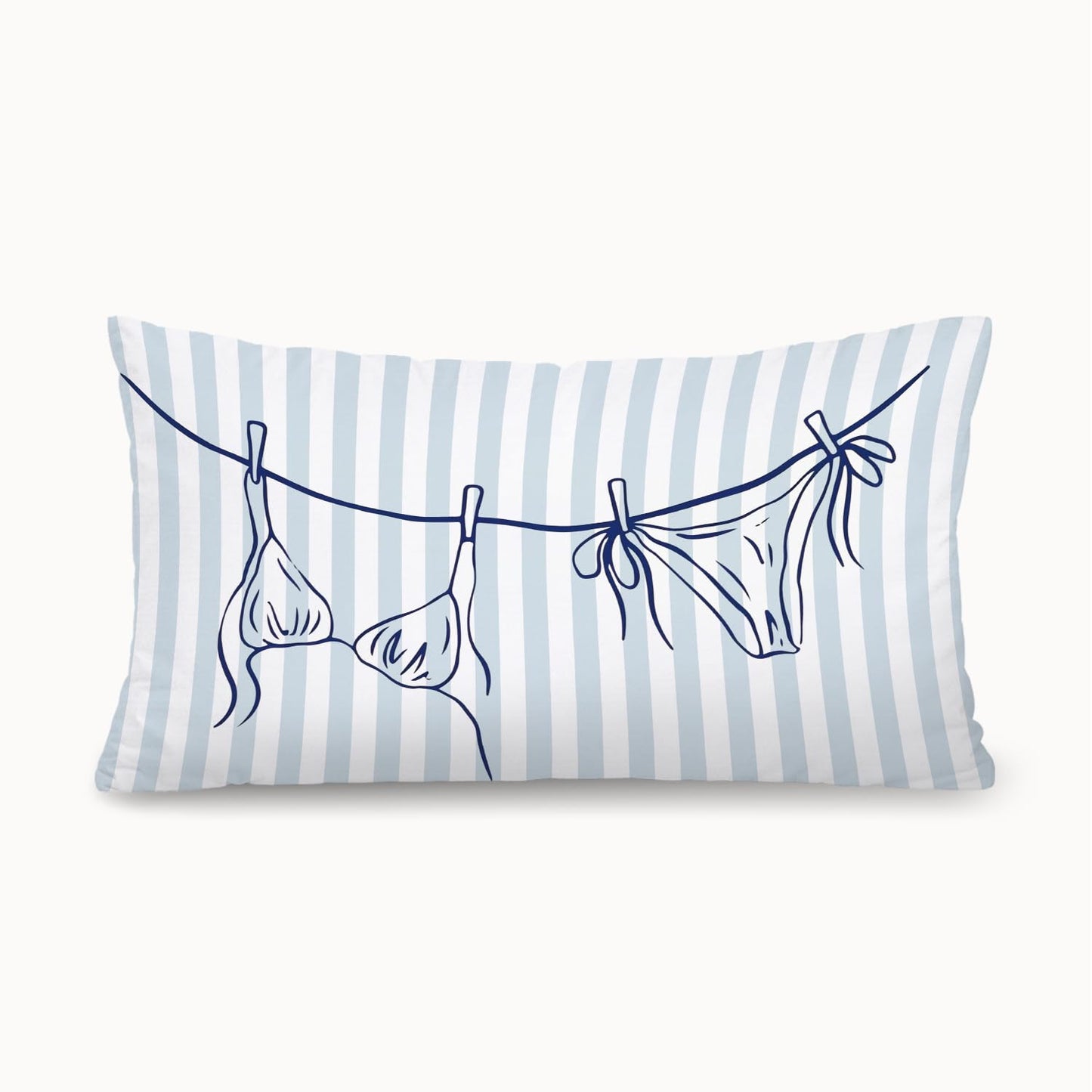 Coastal Beach Girly Room Decor 12x20 Pillow Cover, Preppy Beach Navy Blue Bikini Striped Decorative Lumbar Pillow Covers for Girls Bedroom College Dorm Sofa Couch BST326L