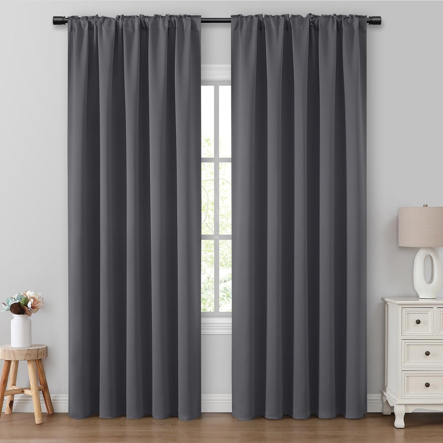 HOMEIDEAS Blackout Curtains, 2 Pages Grey Gray Room Darkening Bedroom Pinch Pleated Curtains Thermal Insulated Back Tab Rod Pocket Drapes for Bedroom, W52 x L63 BST326H