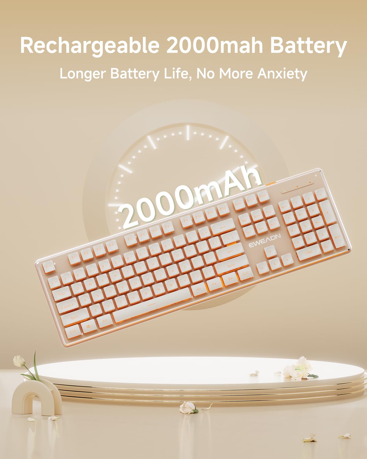 V3 Wireless Keyboard and Mouse with Single Backlit, Metal Panel, Bluetooth/2.4G Rechargeable Computer Keyboard and Mouse Combo Silent Lighted Full Size Cute Keyboards-White