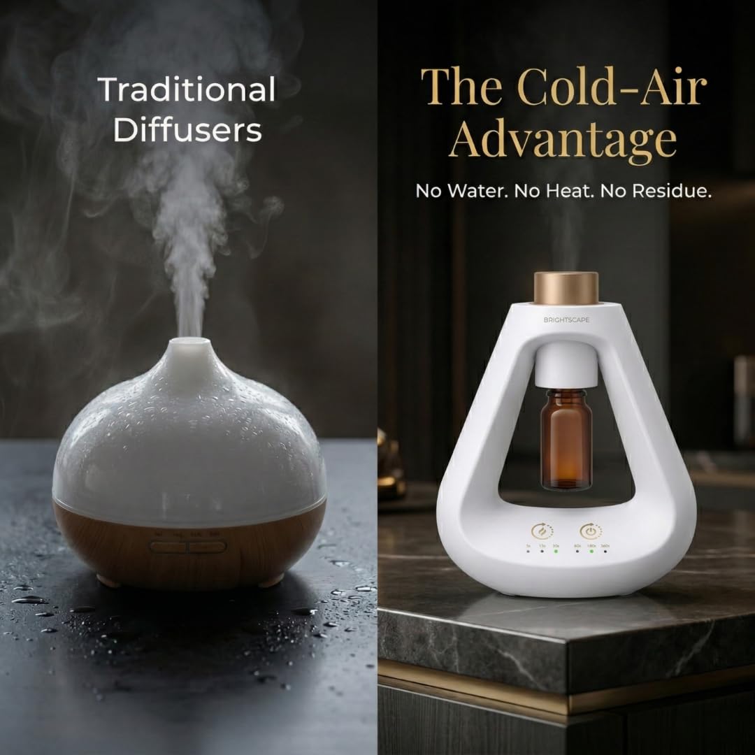 Apex Waterless Essential Oil Diffuser - Cold Air Nebulizing Aromatherapy Diffuser for Home & Office | No Water, No Heat, No Residue | 9 Precision Scent Settings | Pristine White BST220