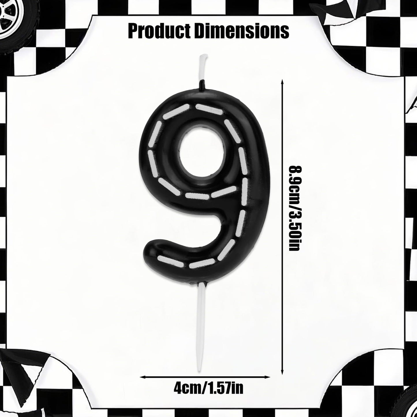 Birthday Number Candles, Black White Numeral Birthday Candles Racing Cars Themed Cake Decoration Cake Topper for Bday Anniversary Wedding (Number 2) BST326L
