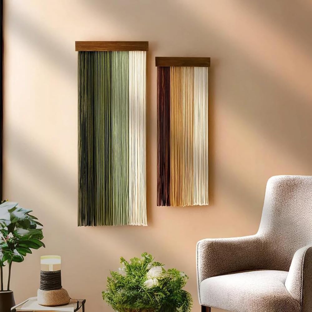 Jditngp Nordic Home Wall Decor Hand Woven Bohemian Wooden Board Tassel Wall Hanging Wall Decoration Tapestry Gradient Brown Living Room Bedroom Entrance Hall Kitchen Corridor Wall Art 31.5''Lx12''W BST326H