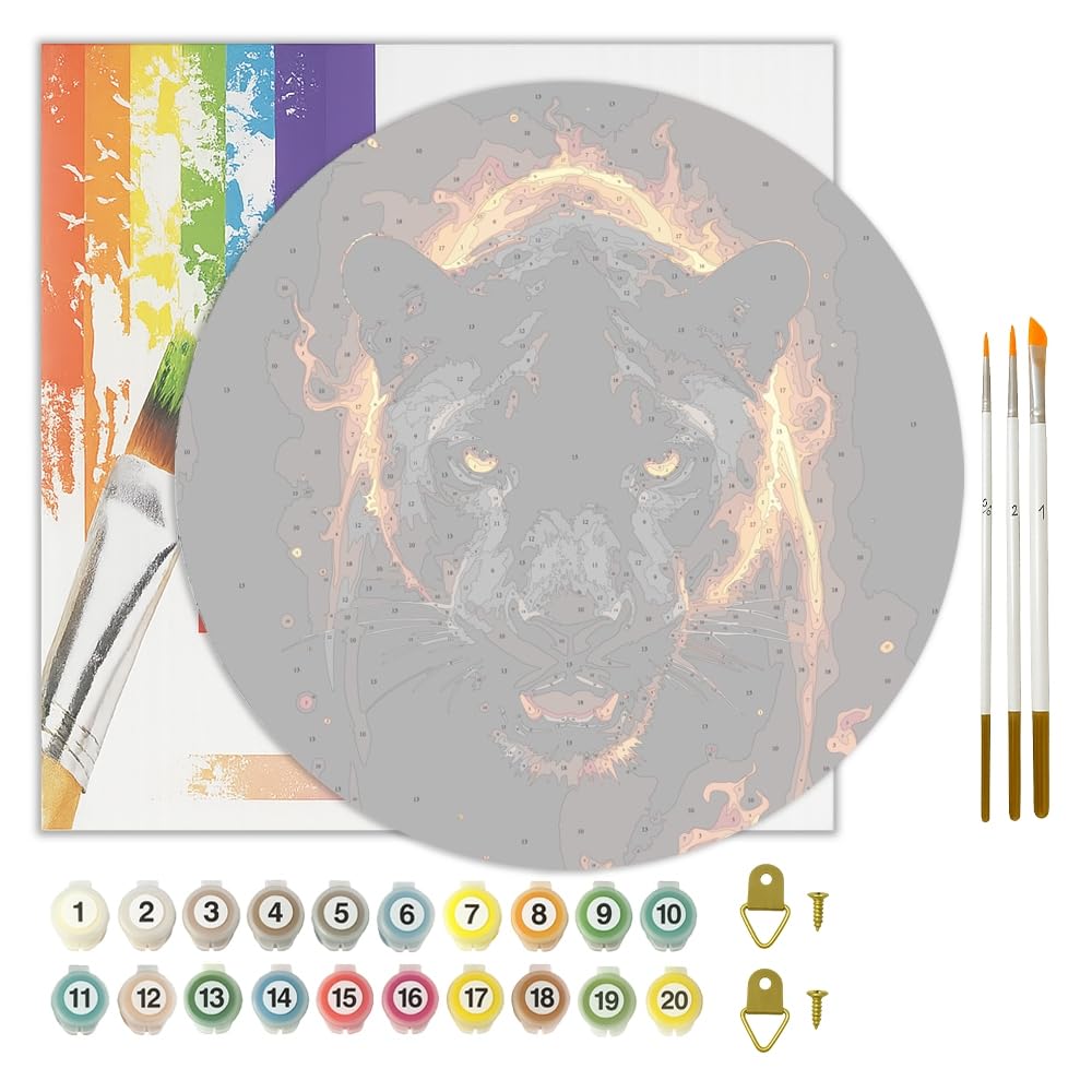 Black Panther Paint by Numbers Kit for Adults - DIY Fiery Panther Painting on Canvas 16x20 Inches, Acrylic Paint Set, Suitable for Beginners, Animal Art for Home Decoration or Gifts BST326H