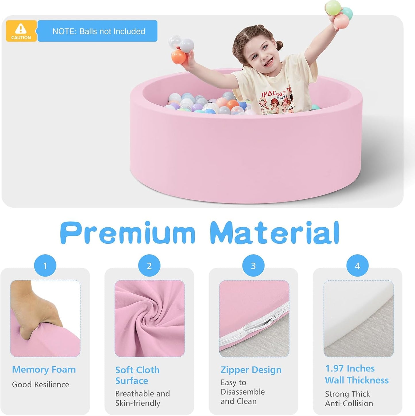SHJADE Foam Ball Pit, 35.4"x 11.8" Ball Pits for Toddlers-Pink | Soft Memory Sponge Round Playpen Ball Pool for Kids, Ideal Gift for Babies, Indoor and Outdoor Game, Balls not Included DD1210