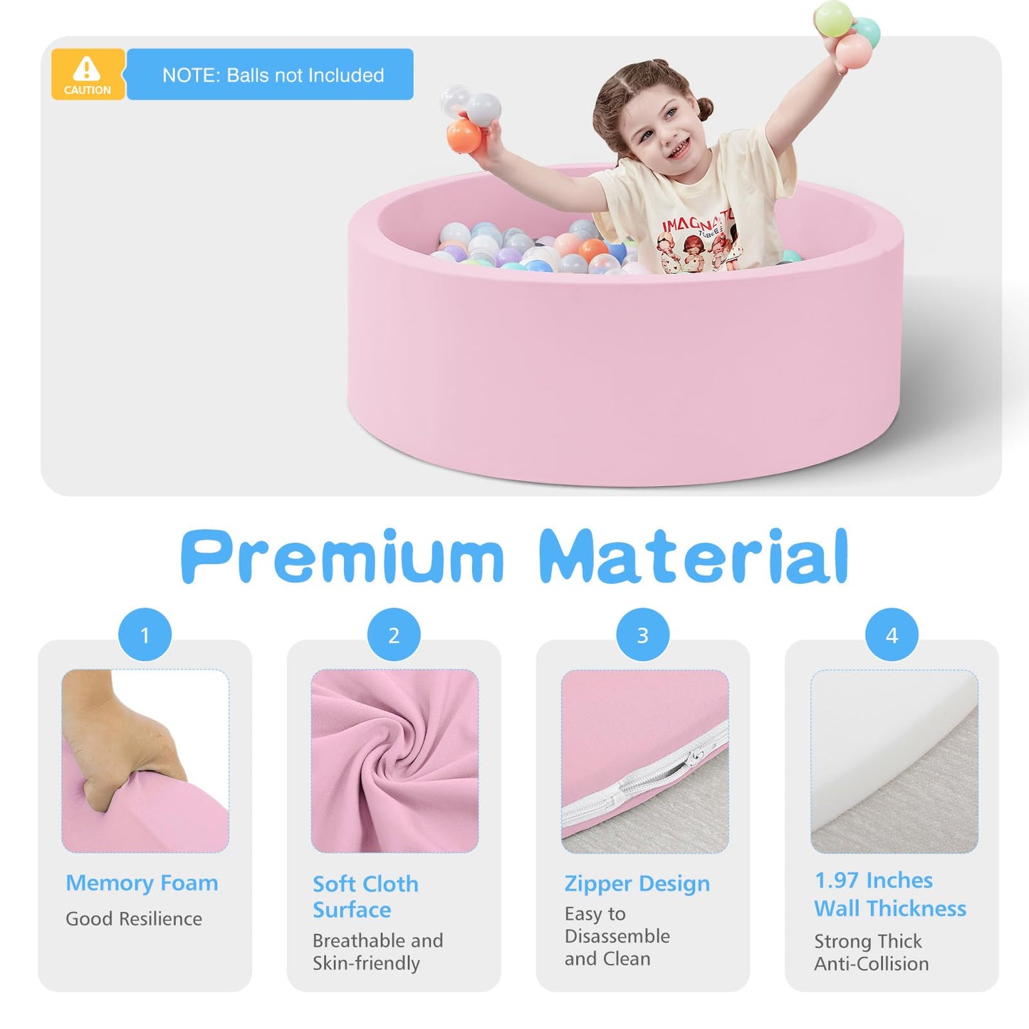 SHJADE Foam Ball Pit, 35.4"x 11.8" Ball Pits for Toddlers-Pink | Soft Memory Sponge Round Playpen Ball Pool for Kids, Ideal Gift for Babies, Indoor and Outdoor Game, Balls not Included DD1210