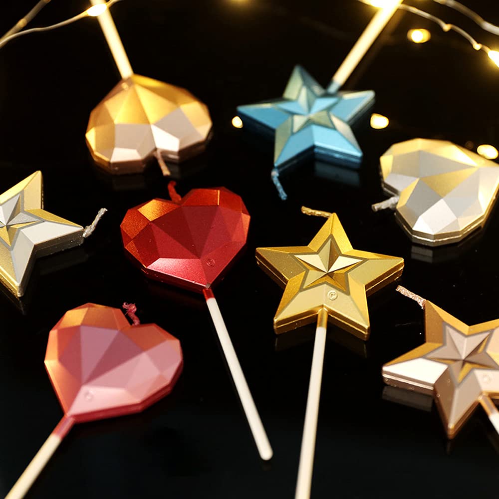 Star Shaped Birthday Candle,Metallic Multicolor 3D Design Cake Candles,Creative Fun Long Thin Wedding Birthday Candles Set,Party Supplies,Cake Decoration (Silver) BST326L