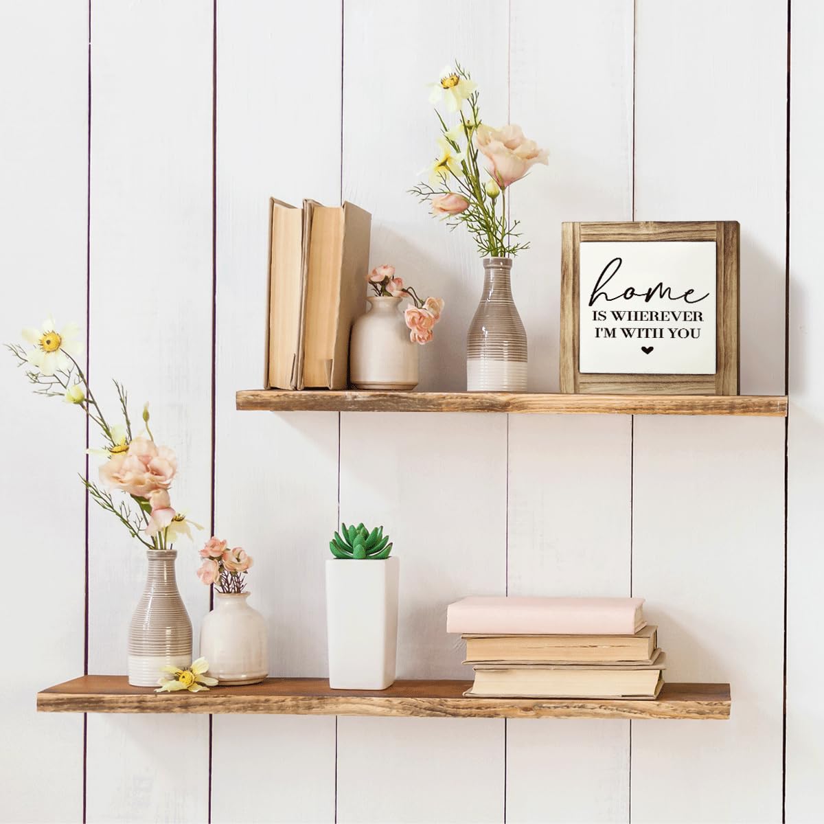 Homes Decor Signs, Decorative Wooden Box Sign, Farmhouse Decors for Living Room, Bedroom, Kitchen, New Home Decor, Shelf Counter Decoration, Home Sweet Home Sign, 5.9×5.9 inches BST220
