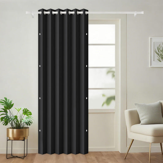 100% Blackout Faux Linen Doorway Curtain Accordion Style Doors for Doorway Magnetic Door Curtain, 80 Inch Room Divider Curtains for Cover, 1 Panel, W45 x L80, Sand