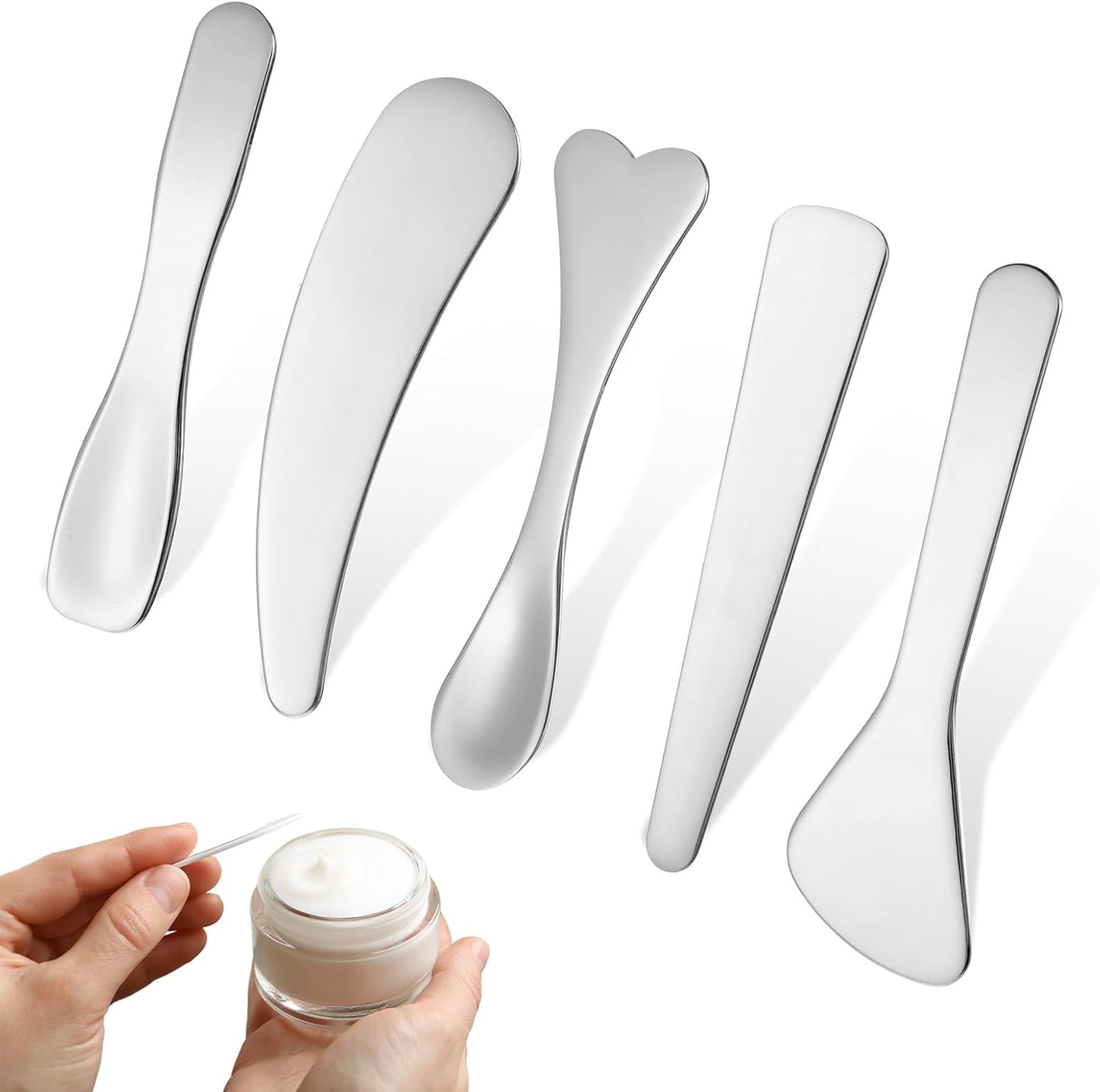 5pcs Stainless Steel Cream Spoon Mini Metal Makeup Spatula | Reusable Face Mask Applicator Multi Functional Beauty Spatulas Facial Massage Skincare Tools for Mixing and Sampling Face Ey BST202