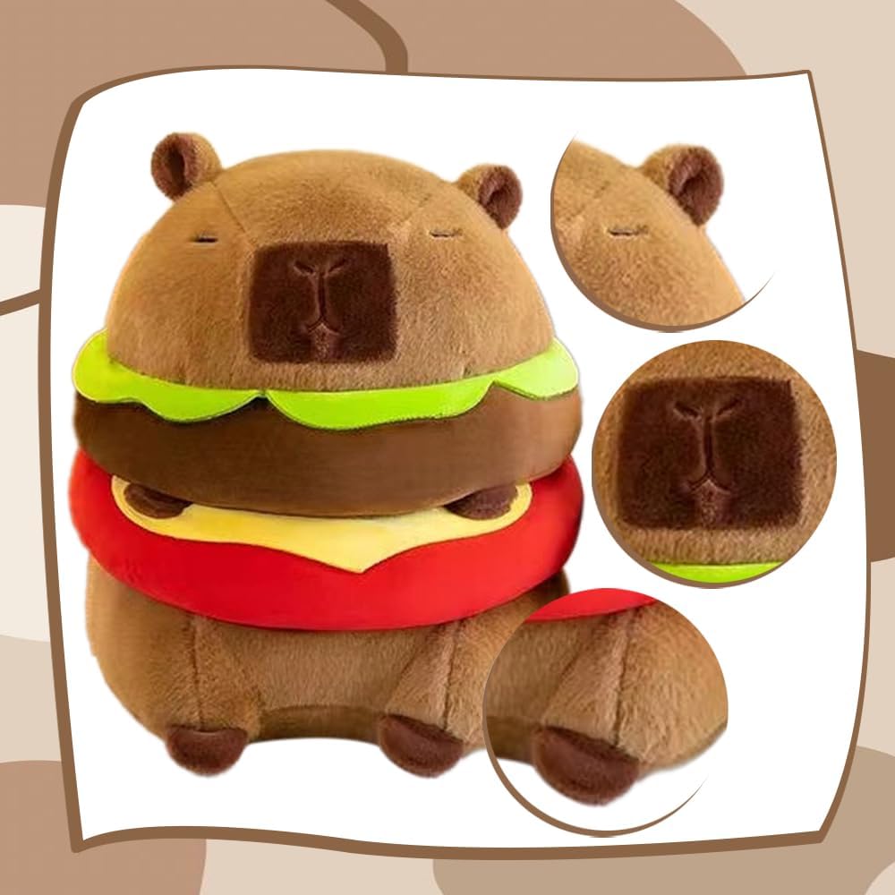 Capybara Plush Toy Soft Stuffed Animal Pillow, Cute Capybara Plushie for Kids, Boys & Girls, Birthday Gift & Room Decor for Children 9" (Hamburger) WN420