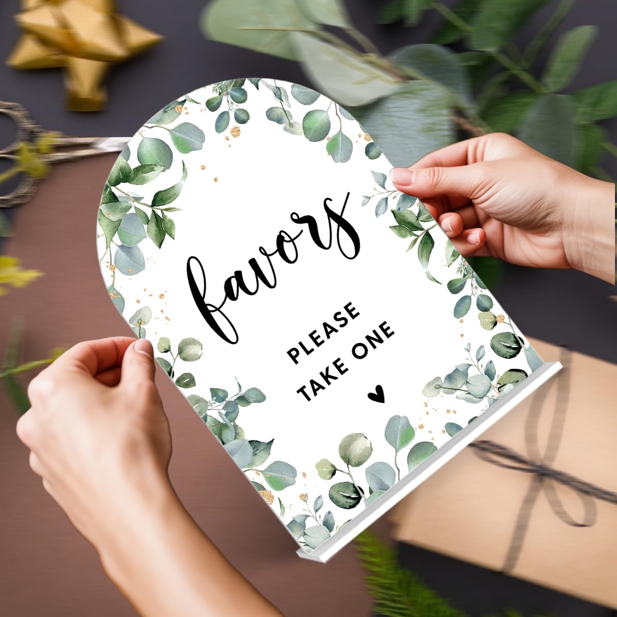 Acrylic Wedding Signs, Bubble Send Off Signs for Marriage Reception, Bridal Shower Decorations, Modern Arched Round Top Acrylic Table Top Sign with Holder for Wedding Party (White Eucalyptus Leaves) BST326L