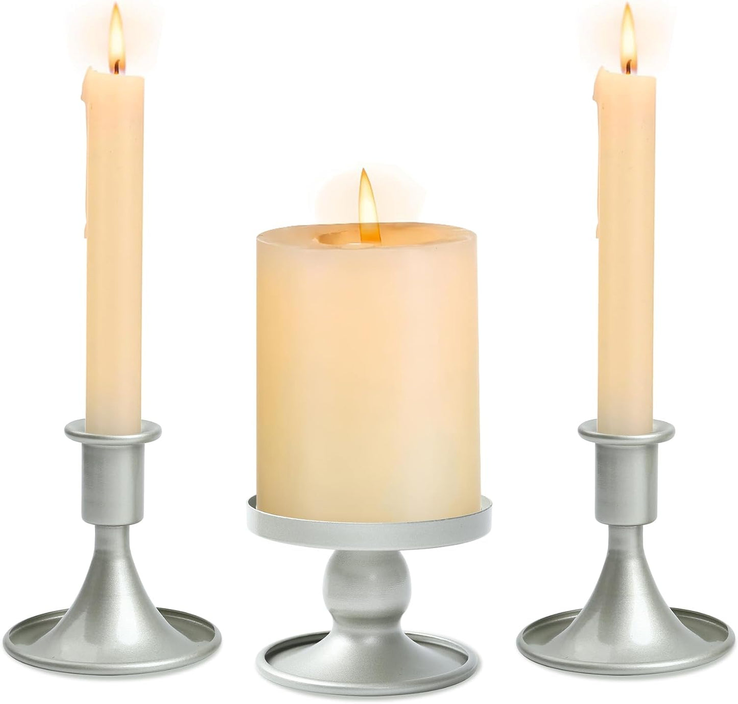 Unity Candle Holder - Unity Candle Holders for Weddings, Metal Unity Candlestick Holder Set of 3, Decorative Unity Candle Stand for Wedding Ceremony Table Centerpiece Decoration Gift (Silver) BST202