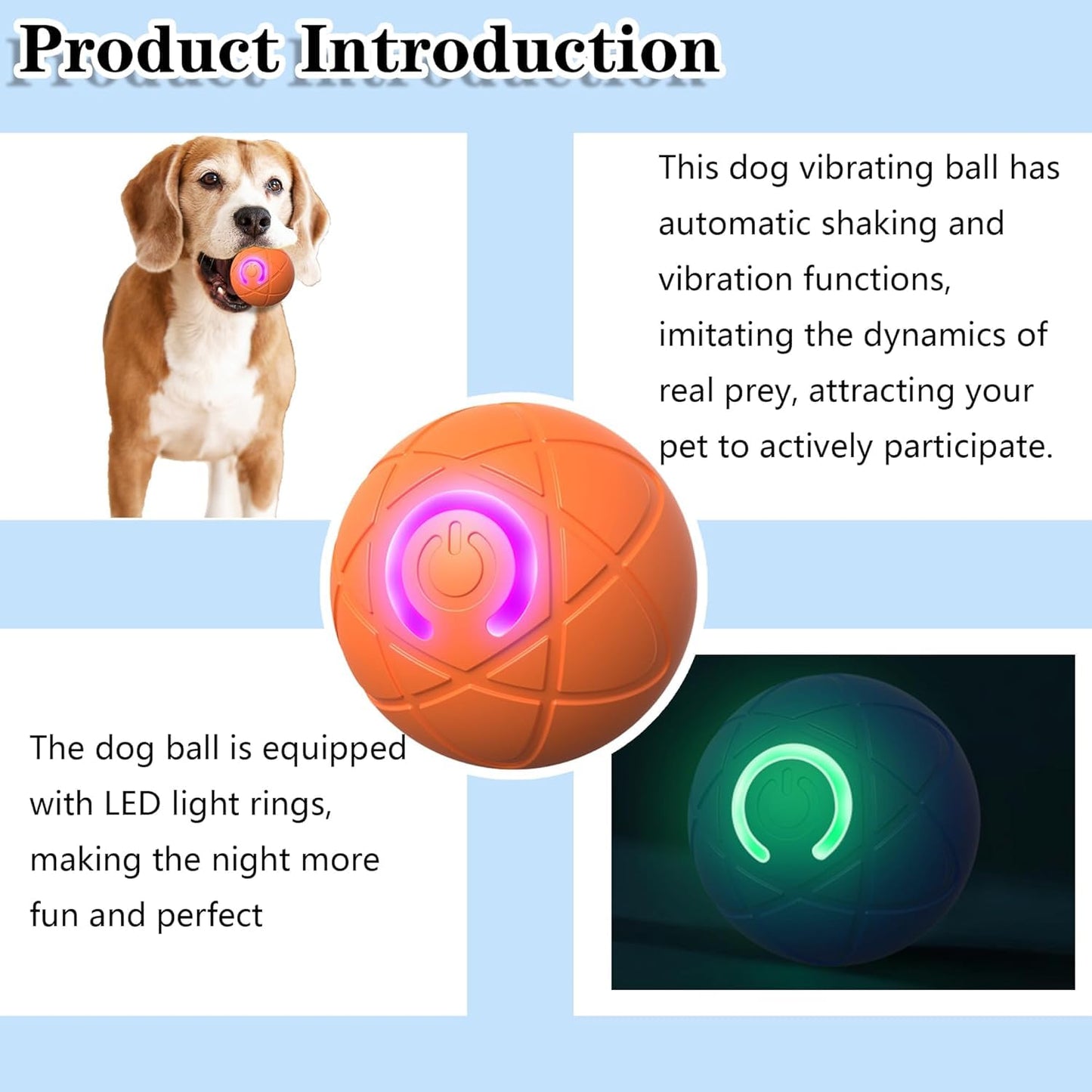 IRIDESCENT Interactive Dog Toys Dog Balls Activated Automatic Rolling Ball for Puppy Small Medium Dogs Smart Jumping Automatic Moving Bouncing and Rotating Ball Vibrating Keep Them Busy WN420