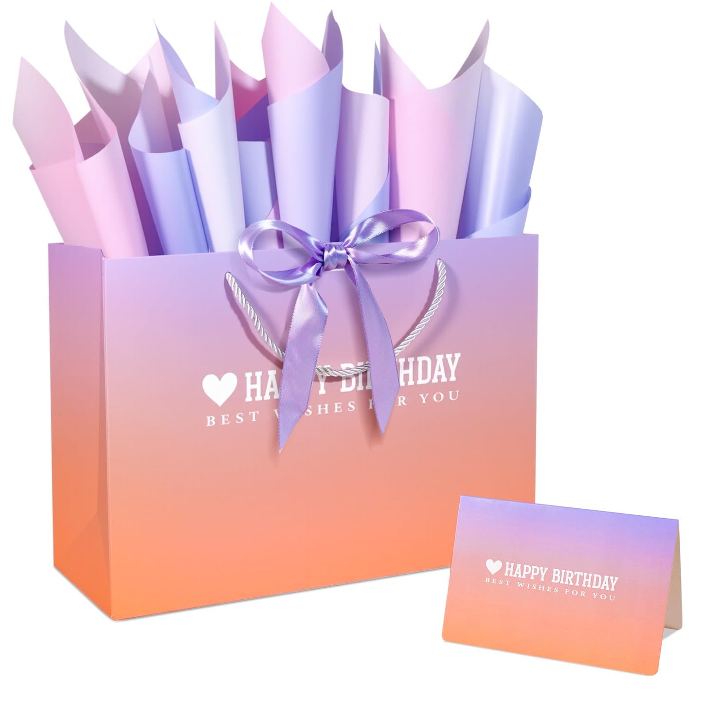 Kecorax Birthday Gift Bag for Women, 14" Large Birthday Bags Set for Girls with Tissue Paper, Card and Ribbons, Suitable for Birthday-themed Parties BST220