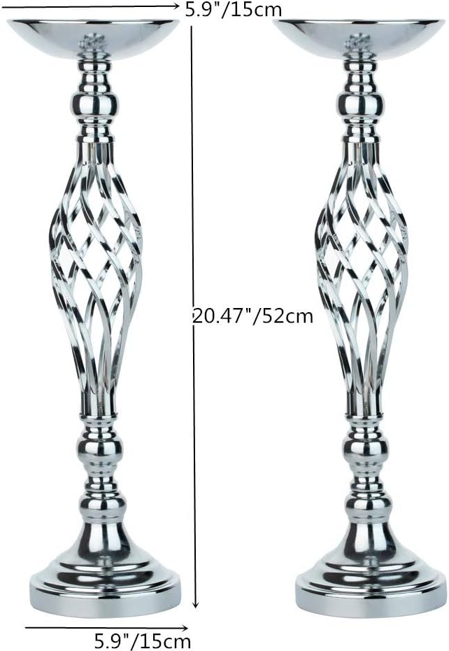 2pcs Metal Silver Candle Holders Road Lead Table Centerpiece Stand Pillar Candlestick for Wedding Candelabra Flowers Vases WN420