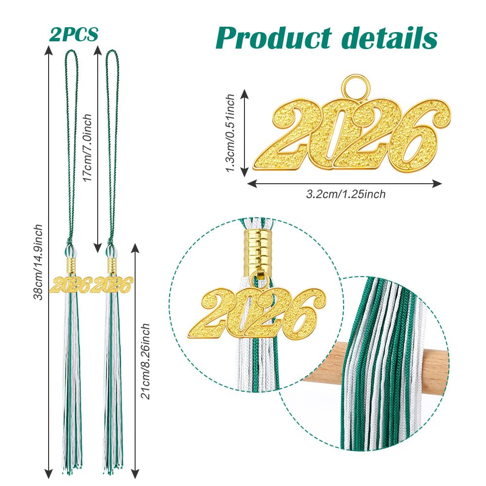 2026 Tassel Graduation 2 Pcs, 2026 Tassel Charm, Green Tassels, Graduation Cap Tassels 2026, Grad Cap Accessories for Graduate Hat Ceremonies Memorial Graduations Decorations BST220