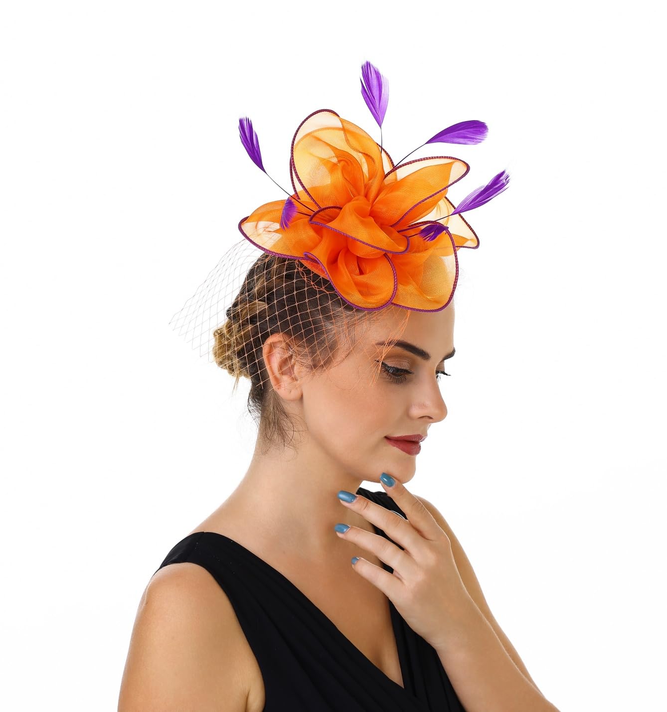 SAFERIN Fascinators Hat Flower Mesh Ribbons Feathers on a Headband and a Clip Tea Party Headwear for Girls and Women WN420