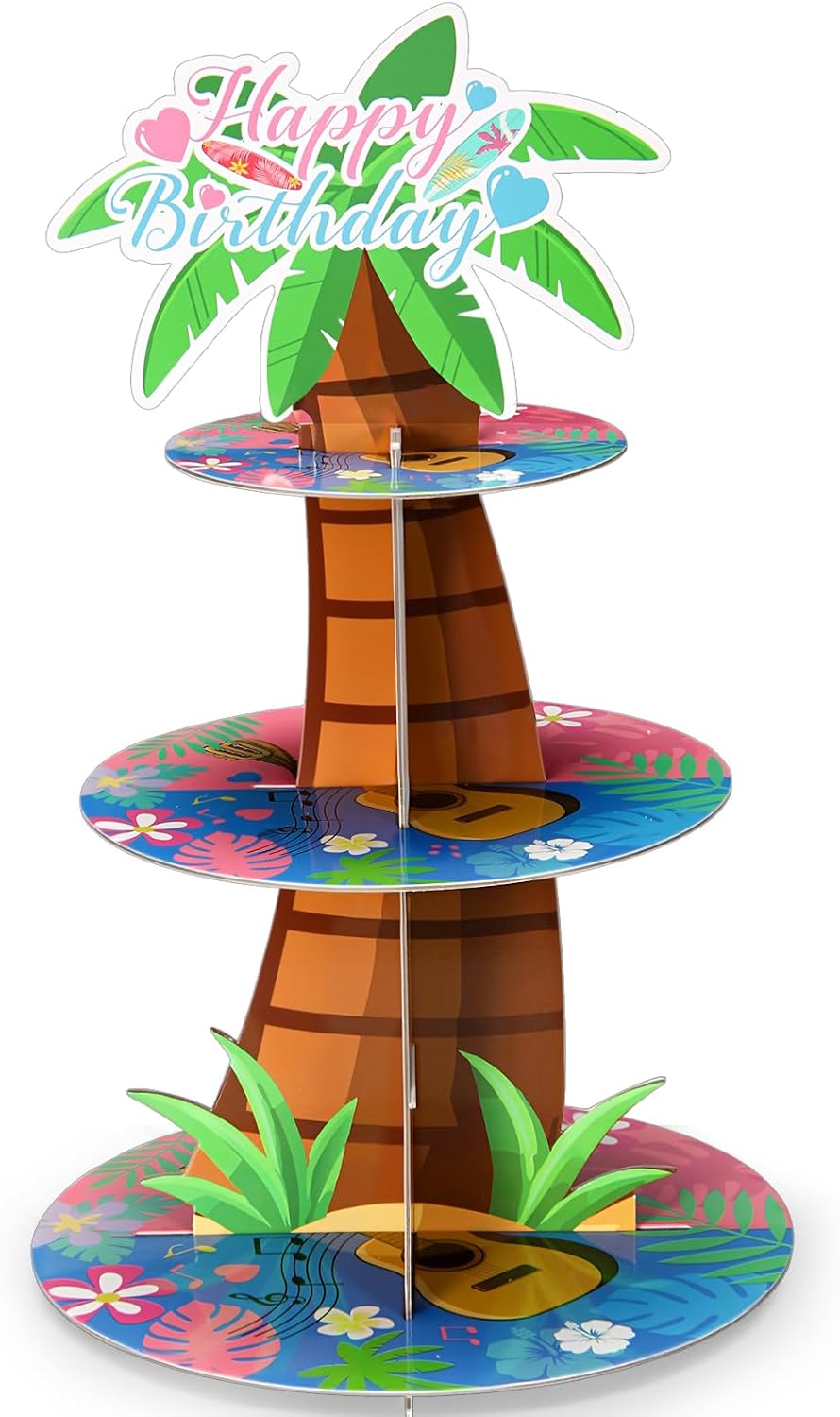 Leinuosen Hawaii Cupcake Stand Decorations 3 Tier Pink Blue Cartoon Cake Stand Happy Birthday Party Decor Cartoon Tropical Luau Birthday Decoration Cute Party Supplies for Wall Hanging Baby Shower BST202