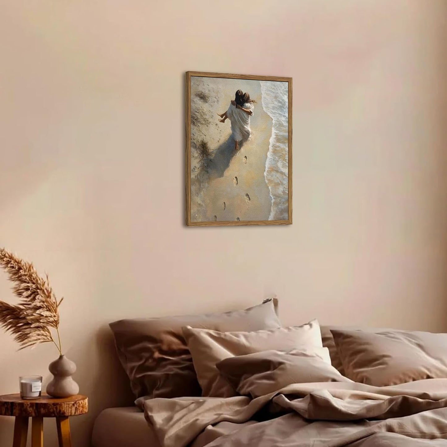 Framed 3D Textured Jesus Embracing Woman Wall Art, Jesus Hugging Woman Wall Decor Hand Drawn Sandstone Religious Christian Bible Painting Pictures for Bedroom Living Prayer Room 12x16 in Wood Framed BST202
