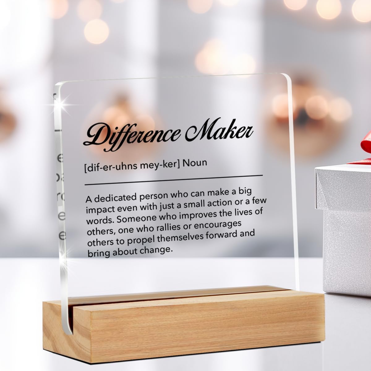 Difference Maker Gifts for Women Men, Thank You Appreciation Gifts for Coworkers Employee Mentor Leader Boss Teacher Staff Motivational Desk Decor Office Gift Clear Acrylic Sign, 4 x 4 Inches BST326L