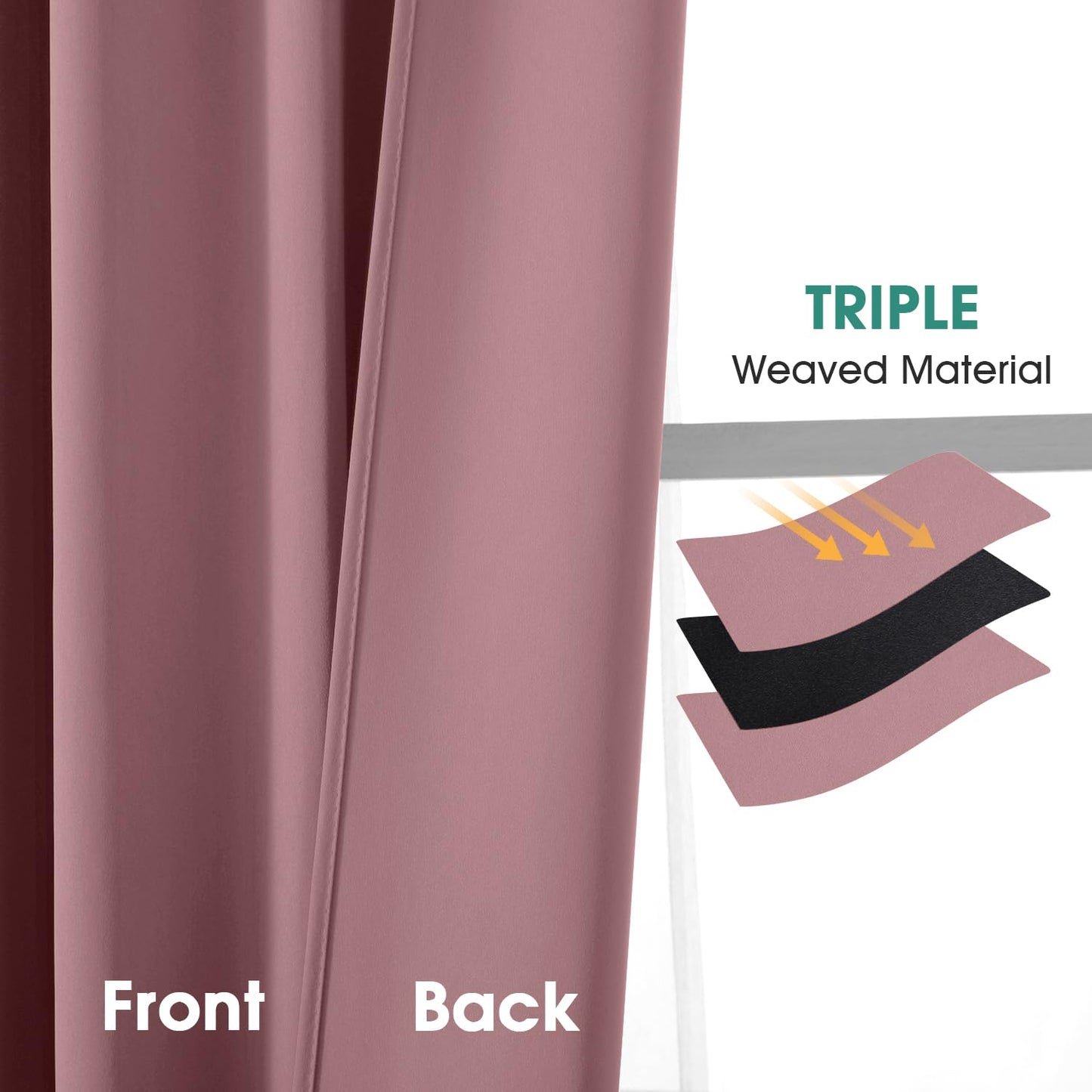 HOMEIDEAS Blackout Curtains, 2 Pages Grey Gray Room Darkening Bedroom Pinch Pleated Curtains Thermal Insulated Back Tab Rod Pocket Drapes for Bedroom, W52 x L63 BST326H
