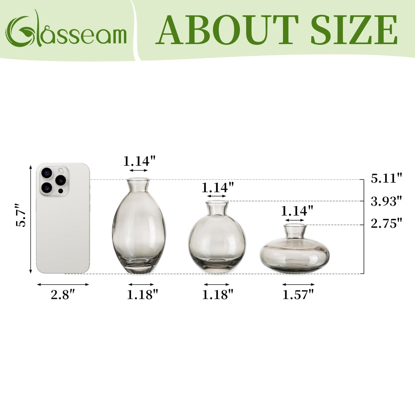 Glasseam Clear Glass Bud Vase, 3Pcs/Set Modern Decorative Small Mini Flowers Vases Short Minimalist Aesthetic Home Decor Vintage Cute Handmade Tiny Wedding Table Centerpieces for Single Flower Rose BST326H