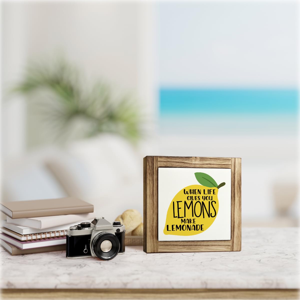 Inspirational Decor Signs, Lemon Summer Decoration, Positive Home Bar Decors, Rustic Kitchen Decors for Shelf, Wood Box Sign Desk Decor, When Life Gives You Lemons Make Lemonade Sign 5.9×5.9inches BST220