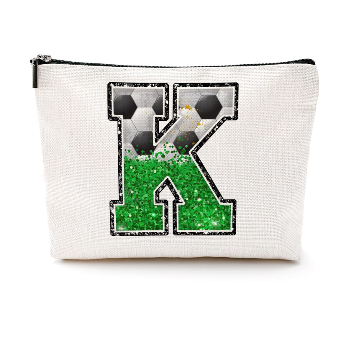 Soccer Gifts Initial Makeup Bag Soccer Girl Gifts Cosmetic Bag Letter D | Monogrammed Zipper Pouch Soccer Accessories for Girls Women Player Coaches Friend Graduation Birthday Gifts BST202