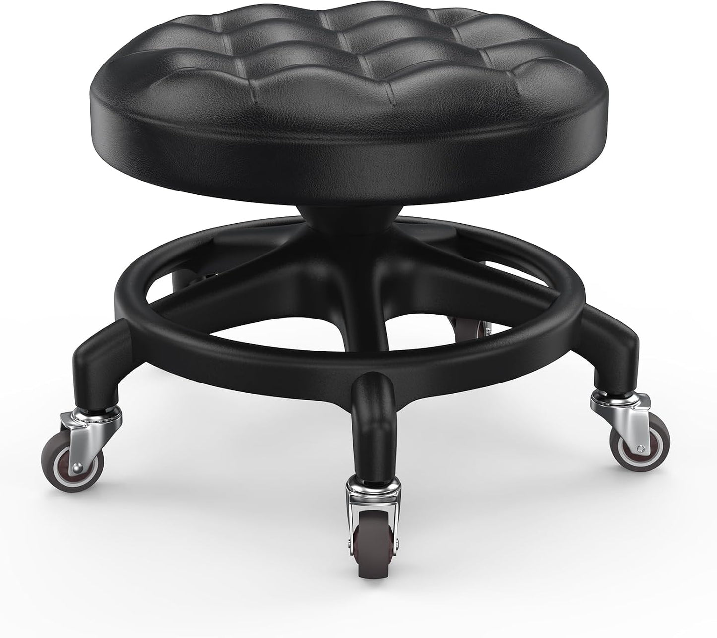 Low Rolling Stool with Smooth & Quiet Bearing Rubber Wheels, Heavy Duty 600 lb Capacity Mechanics Rolling Seat for Garage, Salon, Cleaning & Auto Repair, Black Seat with Black Frame WN420