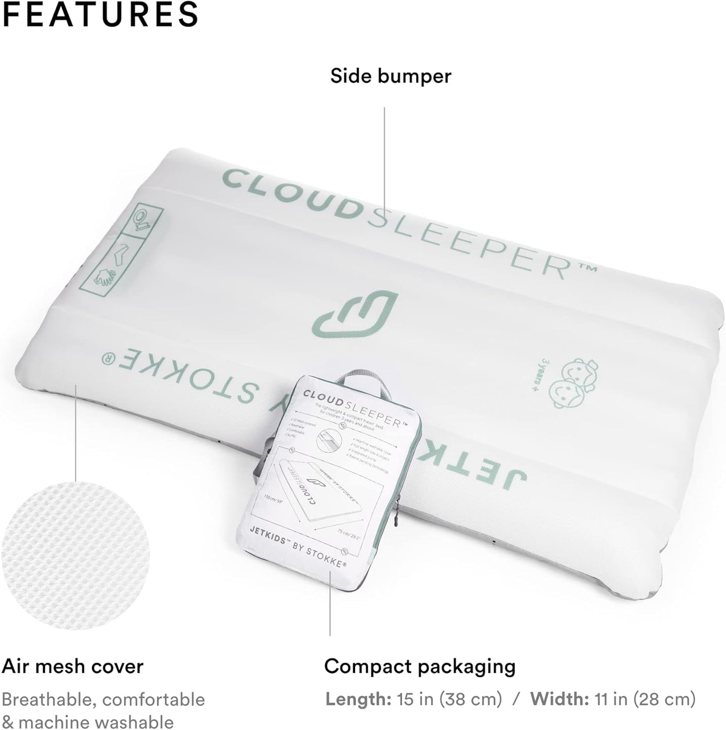 Stokke JetKids CloudSleeper, White - Inflatable Kids’ Travel Bed