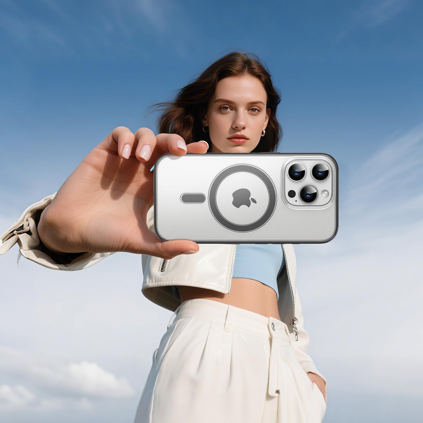 PULOKA for iPhone Case Compatible with Magsafe, Color Bumper & Clear TPU Back Hybrid Shockproof Cover (White, iPhone 16 Pro Max) WN420