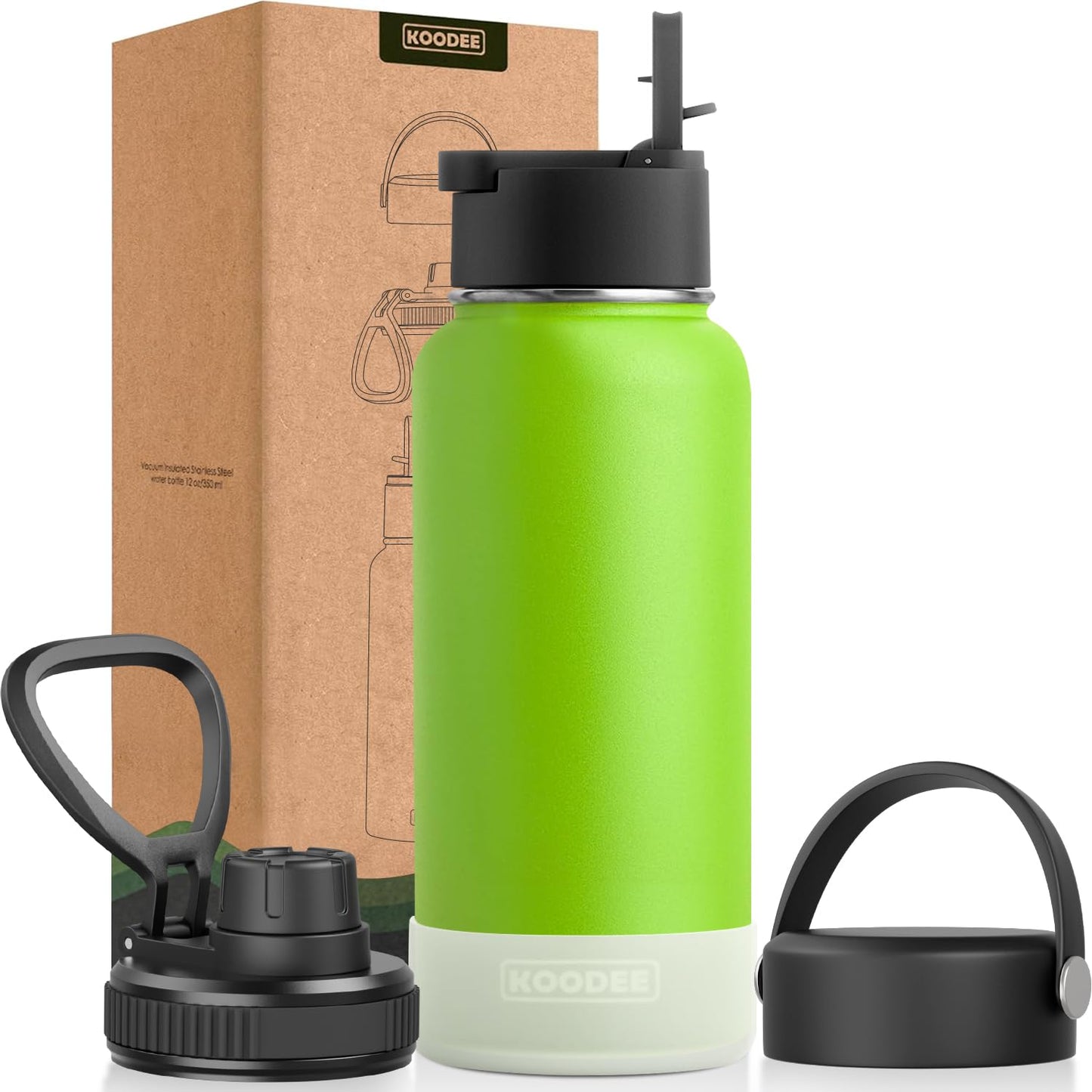 koodee Water Bottle-12 oz Stainless Steel Double Wall Vacuum Insulated Water Bottle for School-Wide Mouth Flask with Straw Lid (Teal) BST220