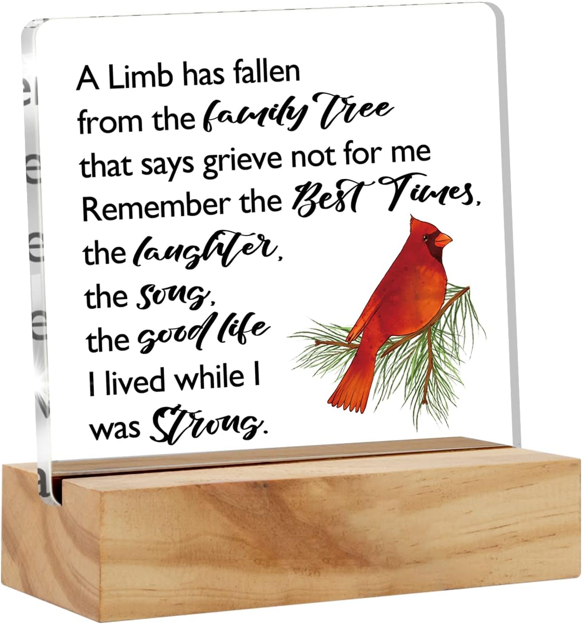 Acrylic Sympathy Gift for Loss of Loved One Desk Decor Red Cardinal Memorial Bereavement Gifts Decorative Clear Acrylic Desk Plaque Sign with Wood Stand for Home Office WN420