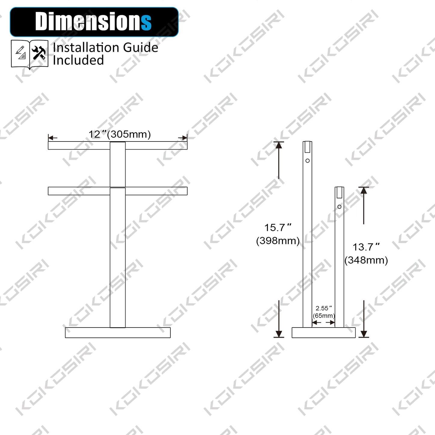 KOKOSIRI Hand Towel Holder Black Stand Towel Rack with Marble Base for Bathroom Kitchen Vanity Countertop, Stainless Steel 15.7'' Height THS0002-SM-BK BST202