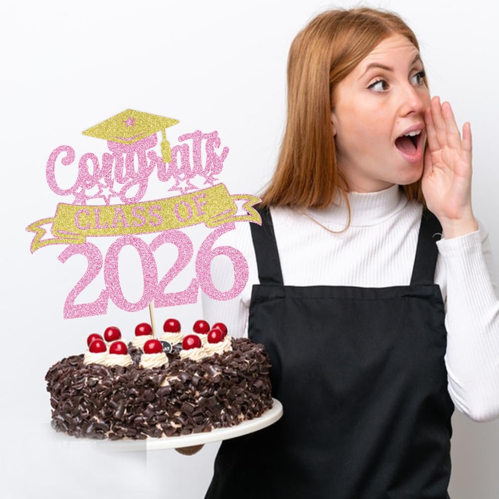 Congratulations Cake Topper,Congratulations 2026 Graduation | Cake Topper,Graduation, Wedding, Retirement, Birthday, Anniversary, Celebration Party Decorations Supplies (Black Gold) BST202