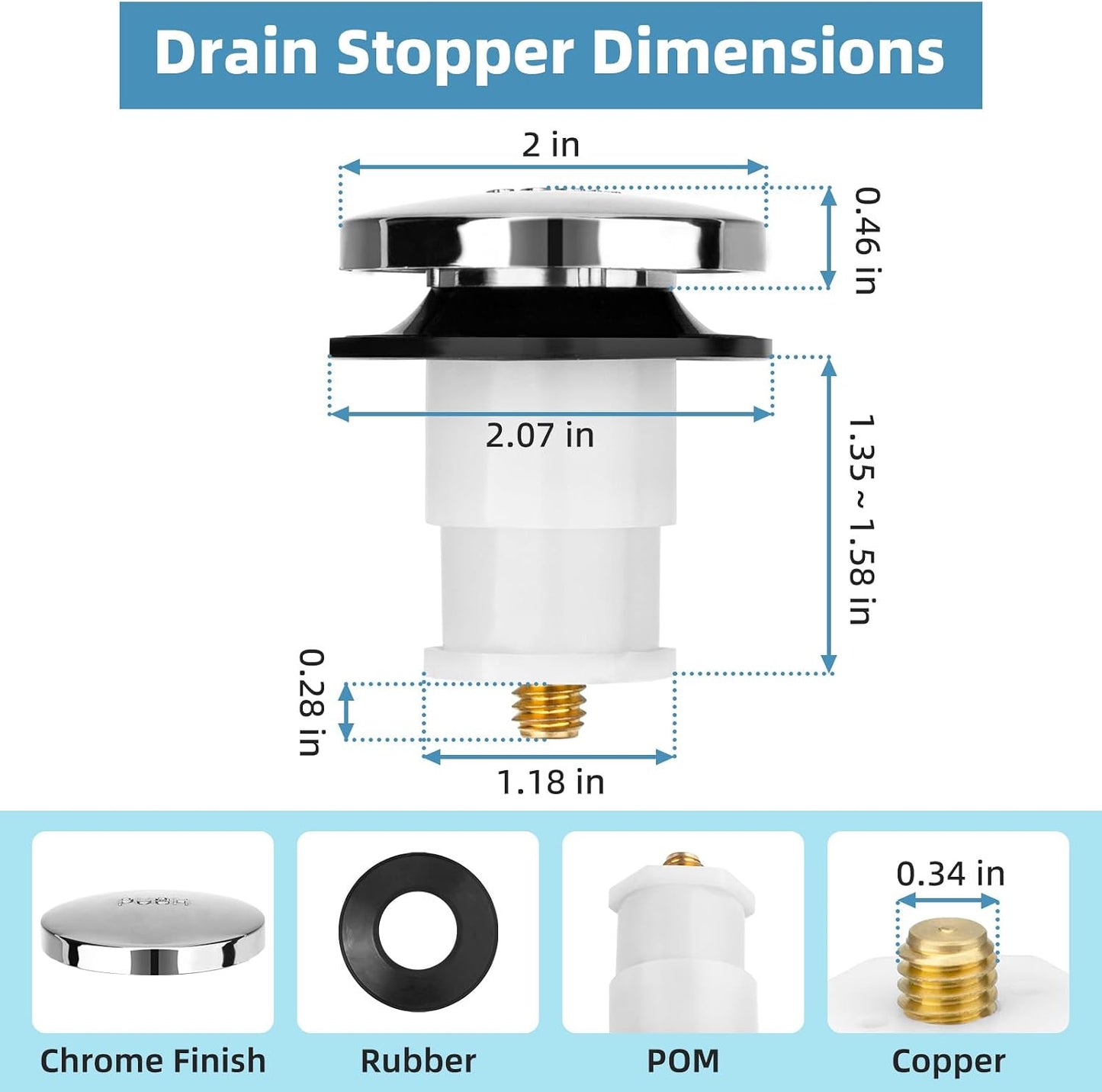 Pop Up Bathtub Drain Stopper Compatible with Kohler Bath Tub | 1068204 Cartridge Assembly Drain Plug Replacement Parts for Kohler K-7272, K-7271, K-7259 & K-7265 Bathtub Faucet BST326H