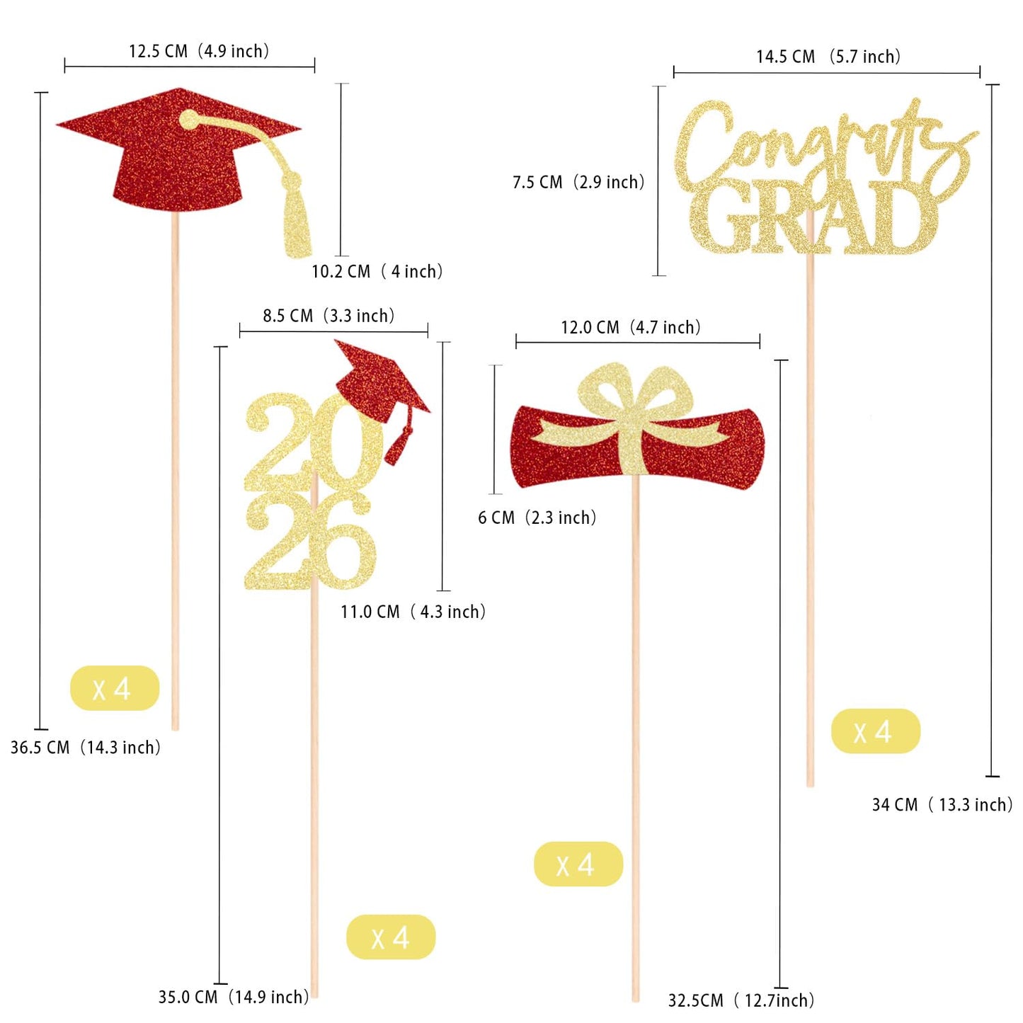 Graduation Centerpieces Class of 2026, 16 PCS Red Blue Double-Sided Table Toppers, Congrats Grad Party Decorations Supplies (Set of 4 Designs) WN420