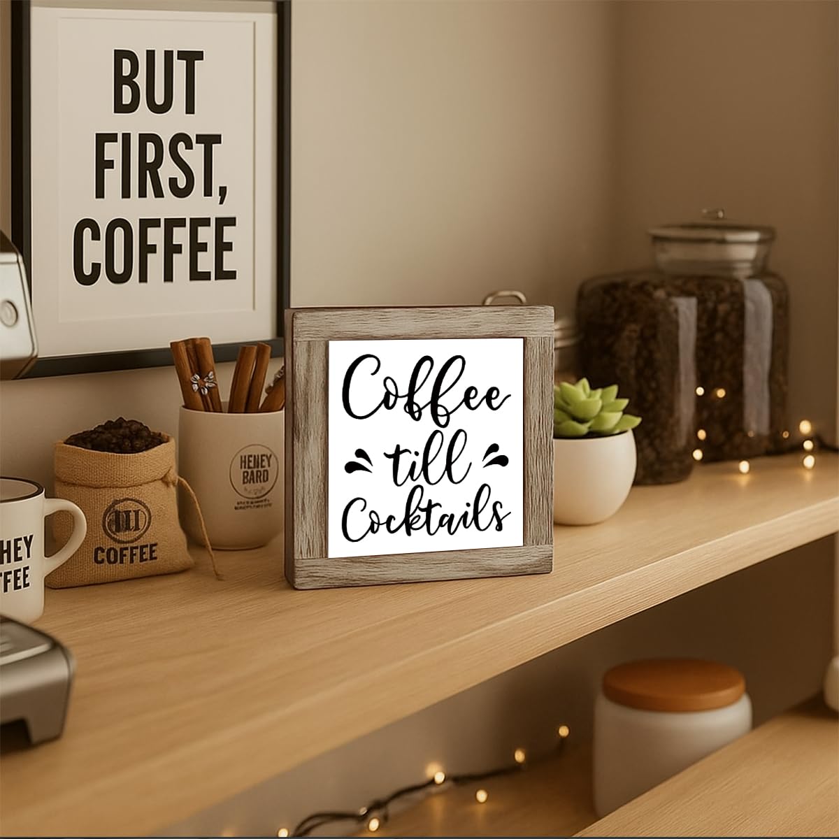Funny Wooden Coffee Bar Decor Sign, Bar Decorations, in the Morning When Rise Give Me Jesus (and Coffee), Cafe Table Top Shelf Accessories, Cafe Signs Decor 5.9x5.9 Inches BST202